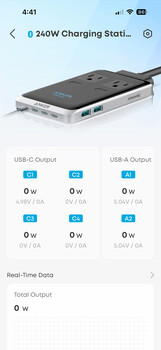 Screenshot of a portable charging station specifications displaying USB output ports and power delivery details.